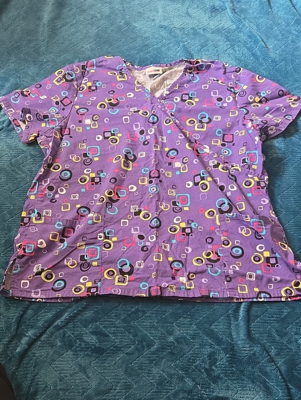 Scrubstar Purple Geometric Print Medical Scrub Top